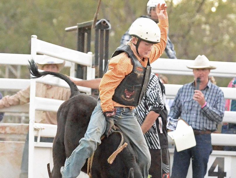 Cameron Southern in the poddy ride at the Yangan Cash & Carry Rodeo on New Year's Eve. 